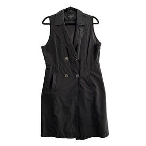 LOVE TREE Women Shirt Dress Faux Suede Collared Sz L Black Office Work 35-11